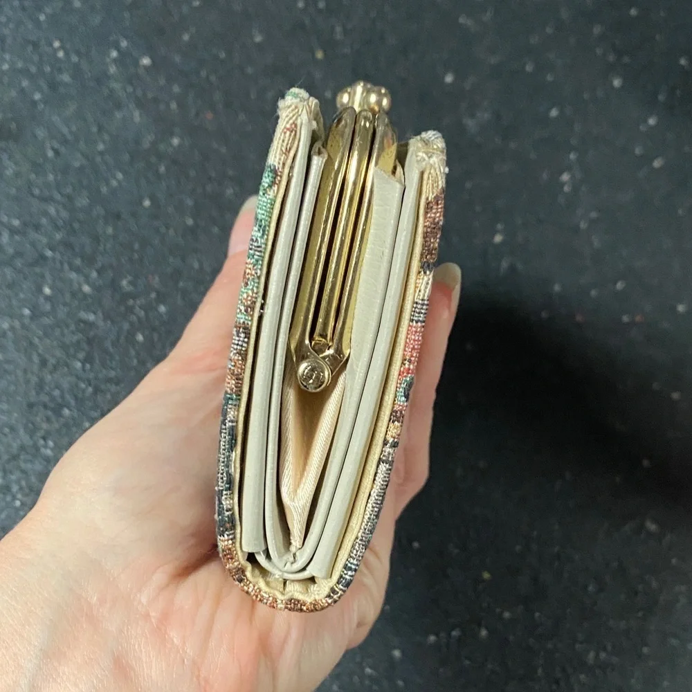 Vintage  Tapestry wallet/coin Purse with Gold Accents